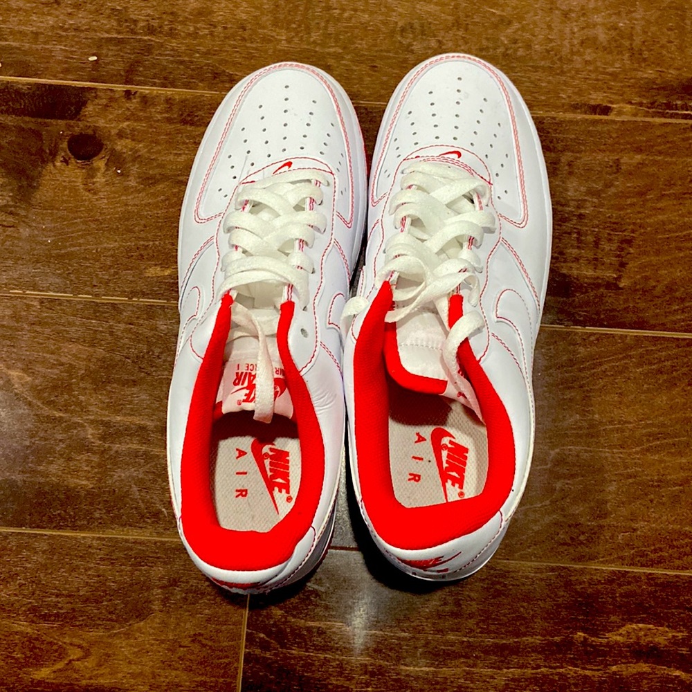Red and white Air Force 1s